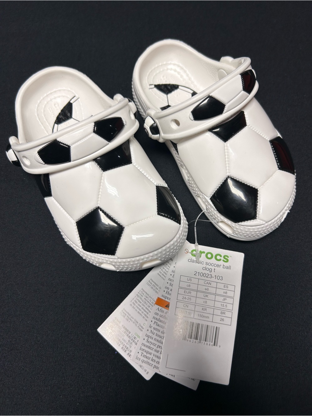 CROCS Classic Soccer Ball Clog Kids Toddler Size C8 White Black